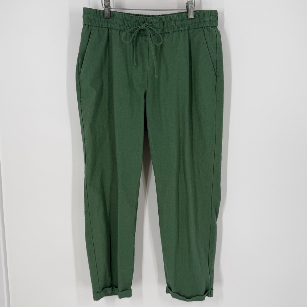 J.Crew Green Linen Cotton Drawstring Pants 12 Spring 2024 Preppy Coastal Casual - Picture 3 of 14
